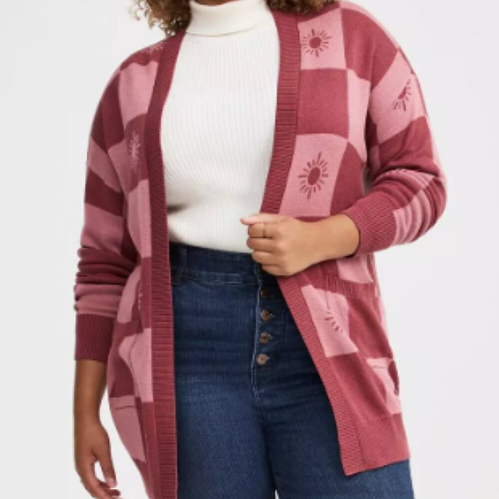 UNWORN Torrid Checker / Sun Print Drop Shoulder Cardigan (3X)